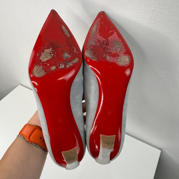 CHRISTIAN LOUBOUTIN Condora Pumps Light Blue Suede Pointed Toe Stiletto Heel 38 - Picture 9 of 12